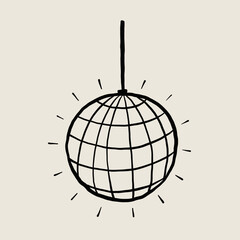 Minimalist Hand-Drawn Disco Ball Illustration on Beige Background