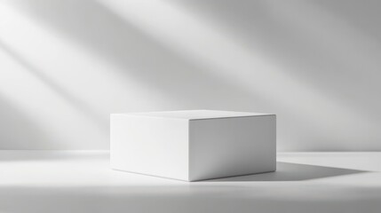 Fototapeta premium 3D rendered white box mockup with clear sharp edges, isolated with focused lighting on a white background