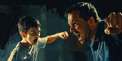 Angry father and son in conflict.
