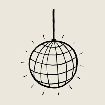 Minimalist Hand-Drawn Disco Ball Illustration on Beige Background