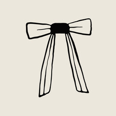 Minimalistic line art illustration of a bow in black and white on a beige background. Perfect for design projects, invitations, and decorations