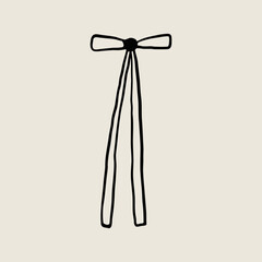 A minimalist hand-drawn illustration of a bow knot on a plain neutral background. Perfect for design, decoration, and fashion projects needing simplicity and elegance