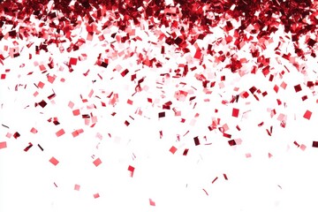 Glistening particles on a bright background. Celebration confetti image file. Red confetti falls gracefully from above
