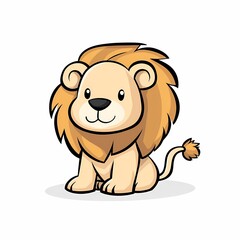 Obraz premium A cartoon illustration of a cute, smiling lion cub sitting with its paws tucked in.