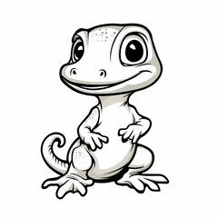 A cartoon illustration of a cute gecko with big eyes and a curled tail.