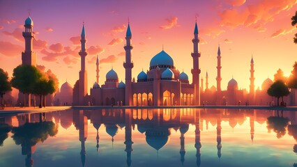 Obraz premium A beautiful city with a large mosque in the center