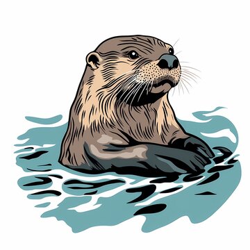 otter swimming in water, brown fur clip art preview