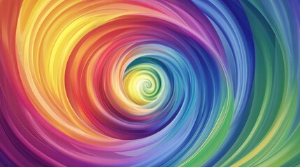 Dreamlike vector illustration of a rainbow spiral circle, with abstract swirls of vibrant colors, forming a mesmerizing backdrop