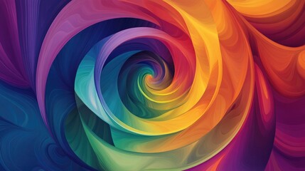 Obraz premium Vector illustration of a colorful rainbow spiral circle, with dreamlike abstract patterns and a surreal atmosphere