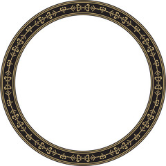 Vector gold and black round Yakut ornament. Endless circle, border, frame of the northern peoples of the Far East.