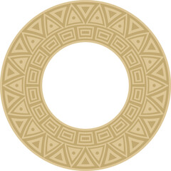 Native American vector round gold pattern. Geometric shapes in a circle. National ornament of the peoples of America, Maya, Aztecs, Inca