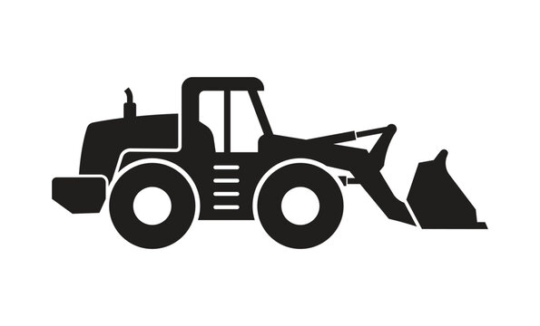 wheel loader earth mover digger construction vehicle side view silhouette transparent background