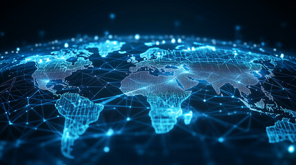 Global digital network visualization representing interconnected data nodes