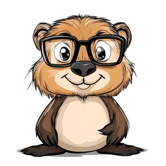 A cute cartoon groundhog wearing glasses and smiling.