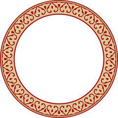 Vector gold with red Arabic national round ornament.  Ethnic circle, frame, ring of eastern peoples. Persian painting