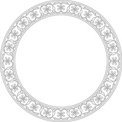 Vector round contour black national Persian ornament. Circle, ring, frame, border, ethnic pattern of the peoples of Iran, Iraq, Tajikista