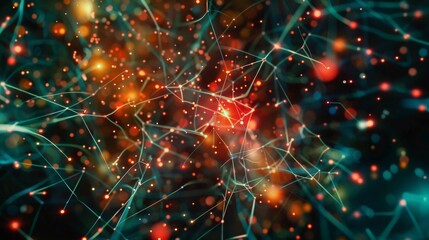 Interconnected cyber cells, quantum computer networks and global electronic data connections serve as an abstract technological backdrop.