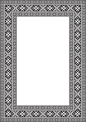 Obraz premium Vector black monochrome square belarusian national ornament frame. Ethnic pattern rectangle of Slavic peoples, Russian, Ukrainian, Serb, Pole, Bulgarian. Cross stitch templat