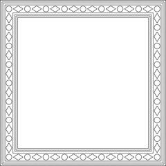 Vector square black contour ancient Russian ornament. Slavic rectangle, border, frame. Painting of the royal chambers