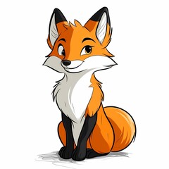 Obraz premium A cartoon fox with a friendly smile, sitting on a white background.