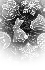 Christmas Cookies. Handmade Gift. Ney Year Concept. Top View. Vertical Photo. Black and white