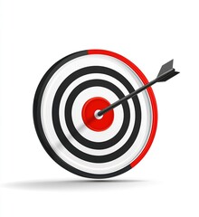 Simple Vector Bullseye Target with Arrow Hitting the Center on White Background