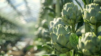 Obraz premium Close Up of Fresh Artichokes Growing in a Garden