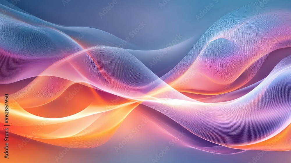 Poster dynamic wave pattern with smooth, flowing lines and gradient colors, offering a modern and visually 