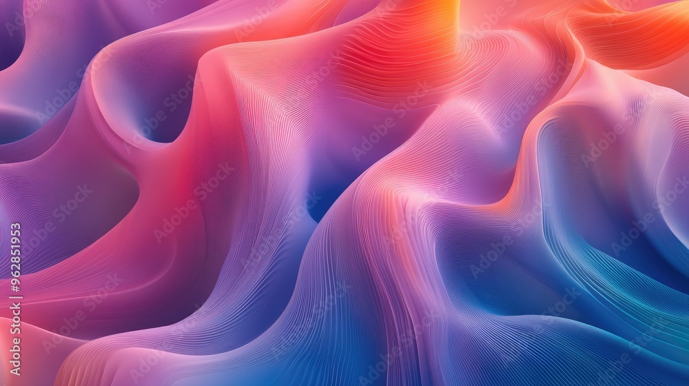 Poster dynamic wave pattern with smooth, flowing lines and gradient colors, offering a modern and visually 