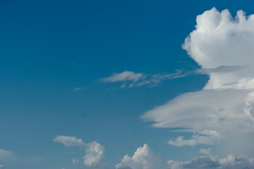  Beautiful white anime-looking clouds over a blue sky for the background.