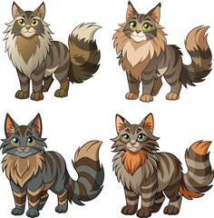 Fototapeta premium Maine Coon Cat Vector with Fluffy Fur set