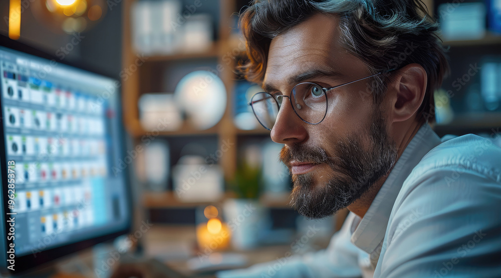 Aufkleber A man, Busy office administrator managing tasks and deadlines on a digital calendar. Generative AI.