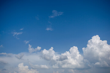  Beautiful white anime-looking clouds over a blue sky for the background.