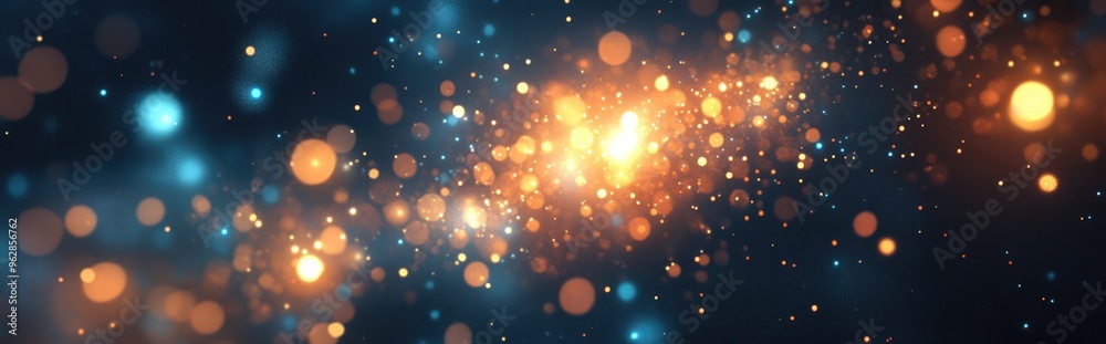 Poster space background illustration featuring glowing specks in a universe theme rendered in 3d cartoon st