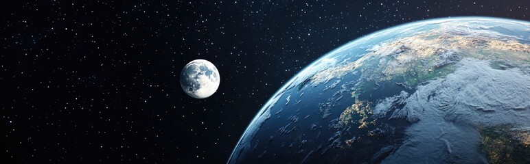 Detailed 3D cartoon rendering of the Earth and moon as seen from space