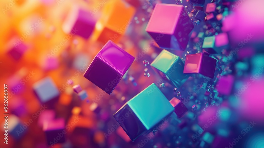 Aufkleber Extruded abstract fractal background in 3D cartoon rendering Futuristic wavy fractal artwork Abstract technology concept Modern art painting Trendy desktop wallpaper featuring colorful 3D rendered