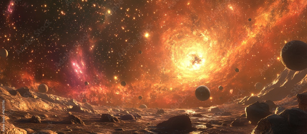 Poster cosmic tapestry the stellar frontier depicted in 3d cartoon rendering