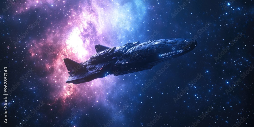 Aufkleber 3d illustration of a magnificent starry sci fi space scene featuring a spaceship in a cartoon render