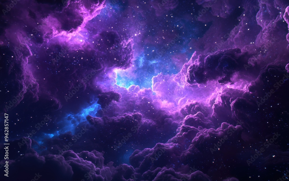 Aufkleber 3D cartoon rendering of images showcasing deep space featuring a galactic hub nebulae of emerging galaxies and new constellations