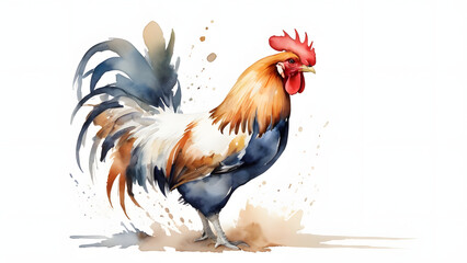 Fototapeta premium Watercolor style roosters: creative animal art in harmony with abstract brush touches and realism generative ai