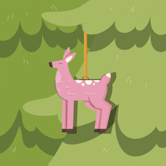 New Year's deer toy on the Christmas tree. Christmas background, banner, poster
