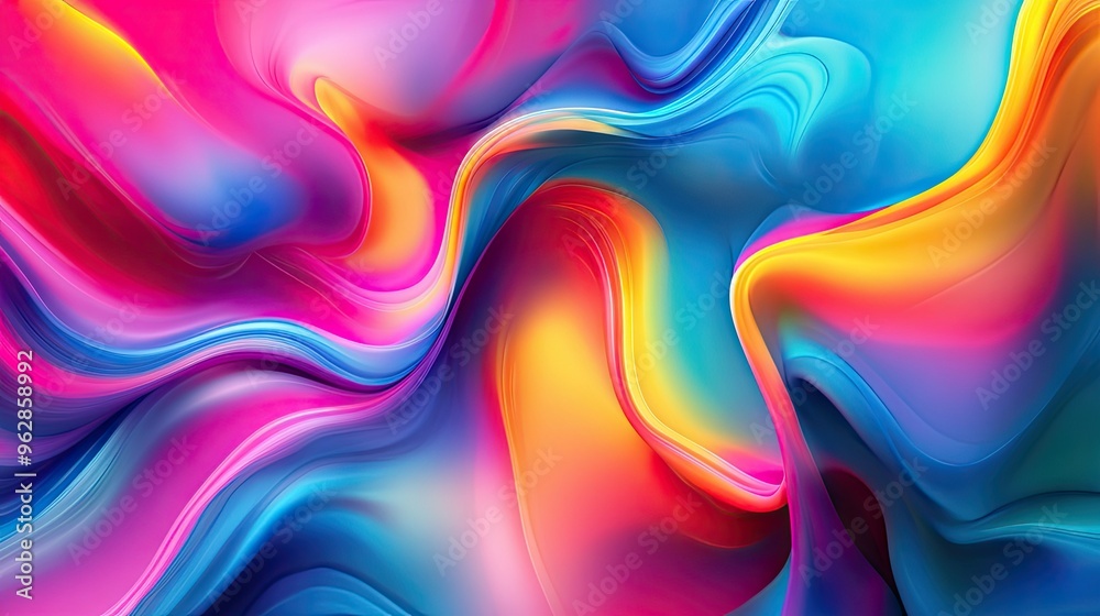 Poster vibrant, moving abstract background with colorful, flowing shapes creating a dynamic effect, ideal f