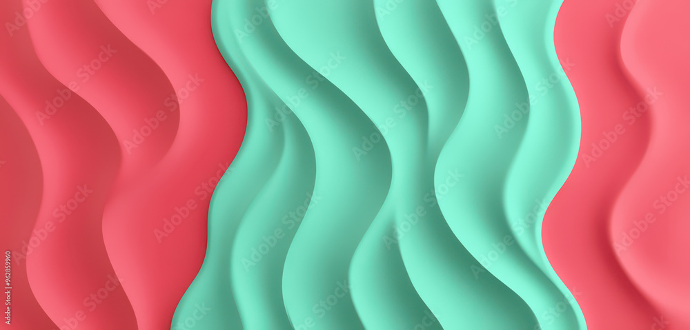 Canvas Prints Abstract wavy layers of coral red and mint green create abstract wallpaper.