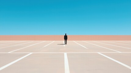 Fototapeta premium Solitude in the Empty Lot - Minimalist Scene with Lone Person Standing in Spacious Parking Area