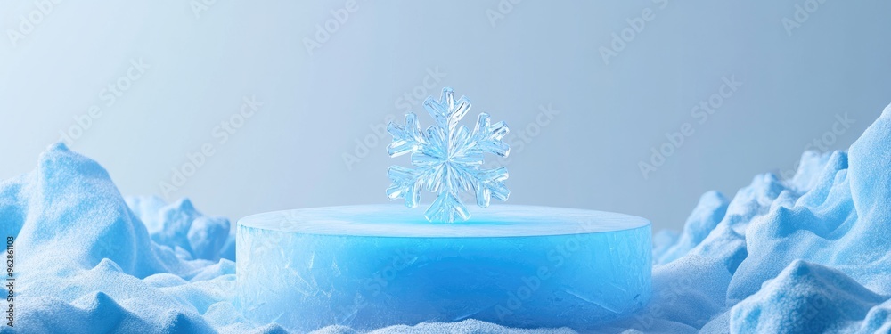 Aufkleber cracked blue ice filter symbol on a snowy blue podium social media icon for digital platforms presen