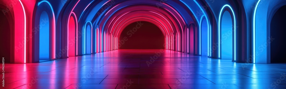 Poster Interior architecture background featuring an empty arched passage in 3D render