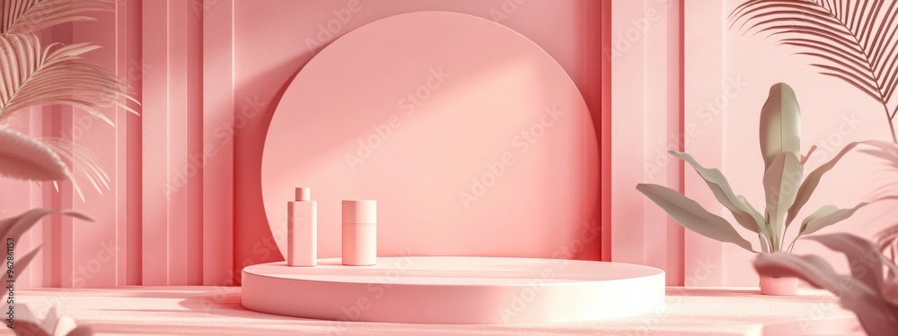 Poster abstract minimal scene featuring pastel color design for a cosmetic or product display podium in 3d 