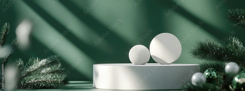 Poster festive holiday greetings abstract minimalist mockup setting featuring geometric podium shapes for s