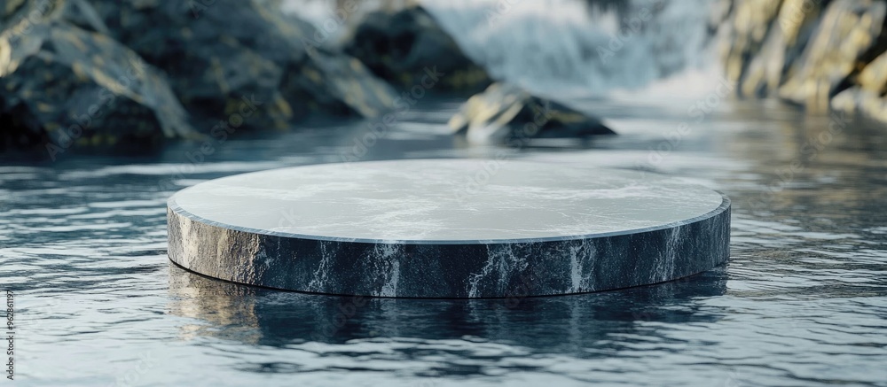 Aufkleber abstract circular podium in water for product showcasing round display stage in an outdoor 3d render