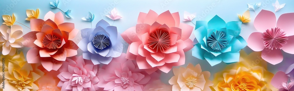 Poster Triangular patterned paper flowers backdrop image